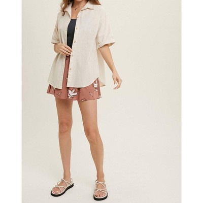 Women's Cuffed Sleeve Button-Up Shirt - WISHLIST