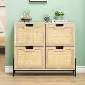 Acekool Rattan 4 Flip Drawer Shoe Cabinet with Metal Legs, Narrow Freestanding Shoe Organizer for Entryway - 1 of 4