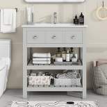 30" Bathroom Vanity with Ceramic Basin Sink, Drawer and 2-Tier Storage Shelf, Gray - ModernLuxe
