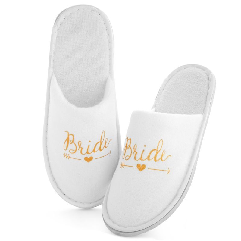 Sparkle and Bash 5 Pairs Bridesmaids Wedding Spa Slippers for Bride to Be, Bridesmaid, Bridal Shower, Party Gifts, White & Gold, 3 of 9