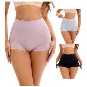 INSPIRE CHIC 3 Packs Women's Lace Mesh Light and Breathable Tummy Control Briefs High Waist Control Panties - 1 of 4