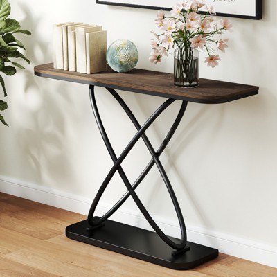 Bekrvio Industrial Console Table 47.4" Rustic Entryway Table with Black Metal Frame