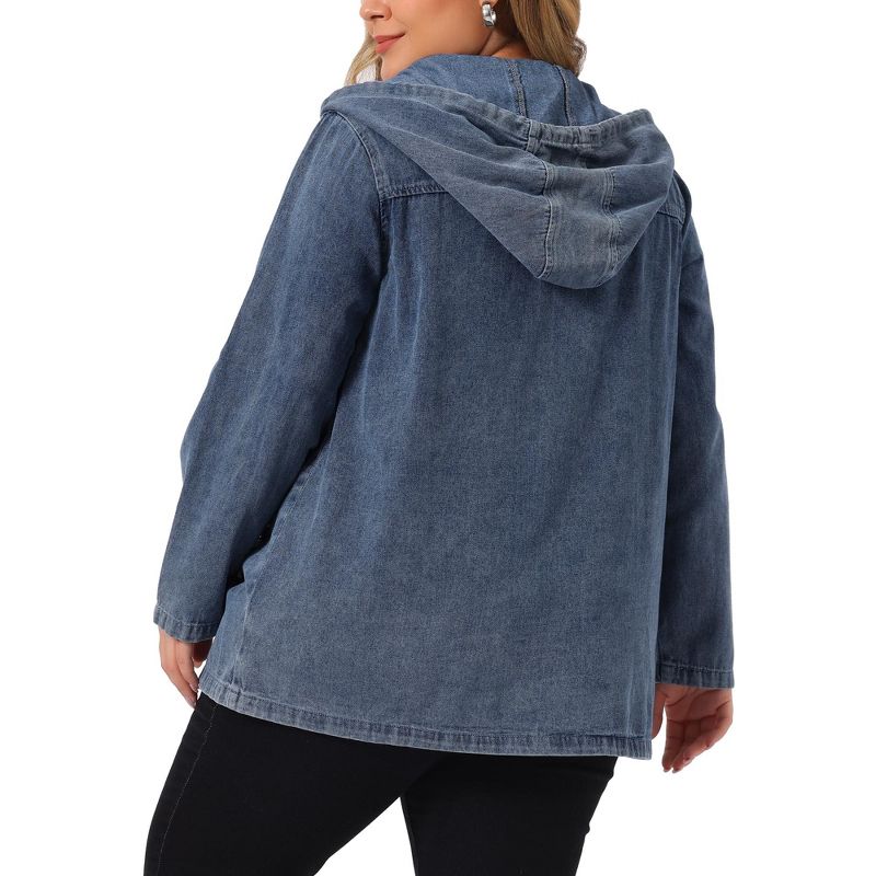 Agnes Orinda Women's Plus Size Layered Drawstring Hood Utility with Pockets Jean Jackets, 4 of 6