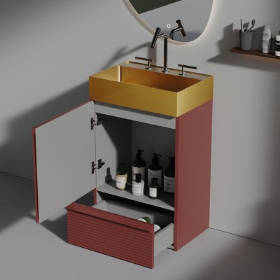 Christopher Knight Home Brook Freestanding 20" Striped Wood Bathroom Vanity with Brushed Steel Sink and Drawer