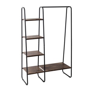 Honey-Can-Do Garment Rack with Shelves Black: Freestanding Closet Wardrobe, Powder-Coated Steel, 4 Fixed Shelves - 1 of 4