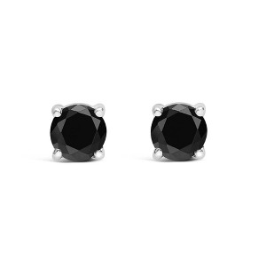 Haus of Brilliance Silver Black Diamond Solitaire Stud Earrings - 1 of 4