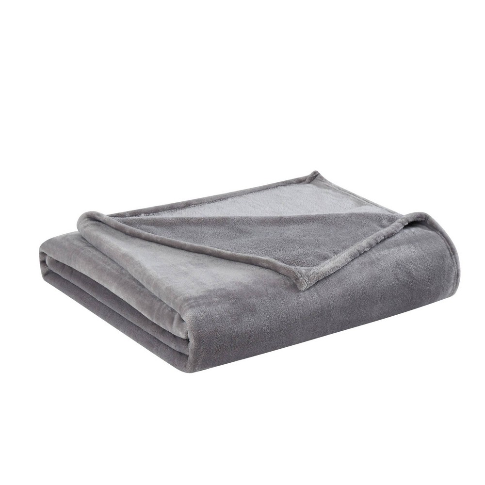 Photos - Duvet 50"x60" Velvet Plush Throw Blanket Gray - Truly Soft