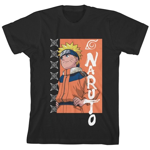 Naruto Main Character & Shurikens Crew Neck Short Sleeve Boy's Black T-shirt - image 1 of 3