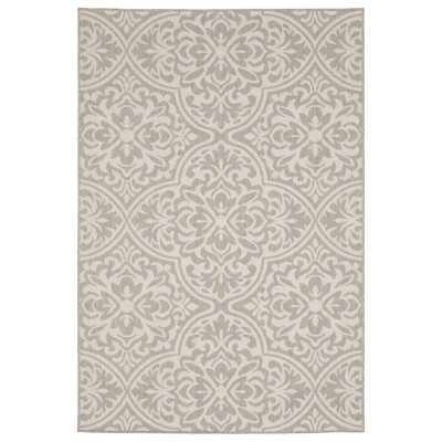 Paloma Damask Medallion Patio Rug Gray/Ivory - Captiv8e Designs