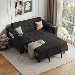 3-in-1 Convertible Sofa Bed, 54" Pull Out Sleeper Sofa with Charging Station & Cup Holder - 1 of 4
