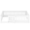 CAVINAS Twin/Full Size White Bed Frame with Heightened Guardrails,Solid Wood Floor Bed for Kids Room,Bedroom - 4 of 4