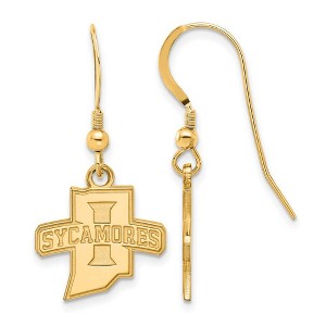 Black Bow Jewelry 14k Yellow Gold Plated Sterling Silver Indiana State Sycamores NCAA Dangle Earrings - 1 of 3