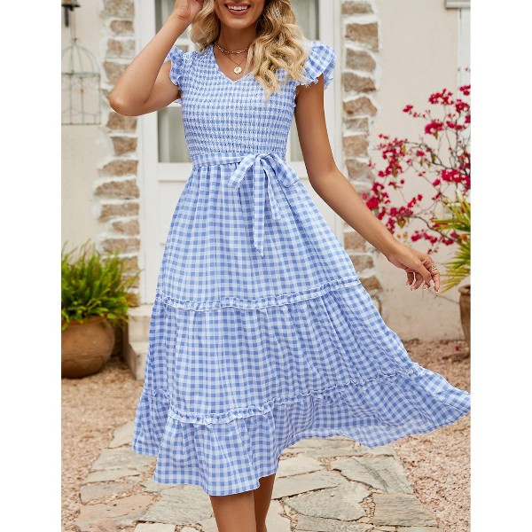 Vestido midi con fruncido, manga corta con vuelo y volantes 4