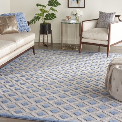 Blue and Grey Diamond Pattern Rectangular Synthetic Rug 7'10" x 10'6"