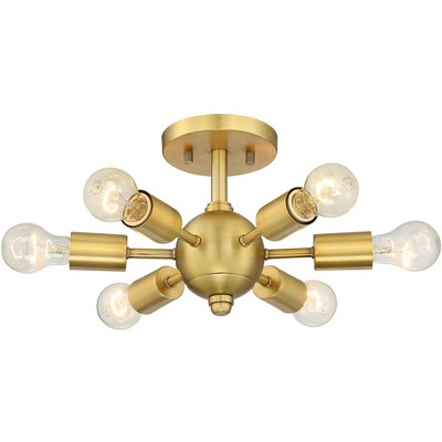 Possini Euro Design Mid Century Modern Ceiling Light Semi Flush Mount Fixture Antique Brass 13" Wide 6-Light Sputnik for Bedroom