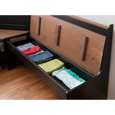 Linon 3pc Ardmore Breakfast Nook Storage Benches Dining Set Black/Pecan: Mid-Century Modern, Wood, 6-Seat Capacity