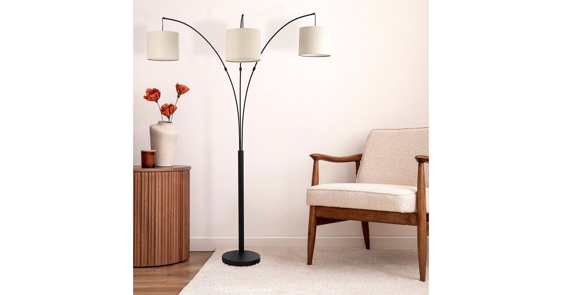 GDFStudio Sloane Traditonal 3-Arm Metal Arc Floor Lamp with Linen Shades, Oil-Rubbed Bronze
