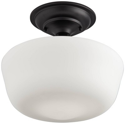 Black and White Glass Schoolhouse Semi-Flush Mount Ceiling Light Set