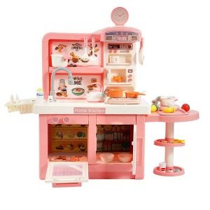 MOVSSOU Kids Kitchen Play Set of 49 Pcs Pretend Play Kitchen Toy Set Lights Sounds Pink - 1 of 4