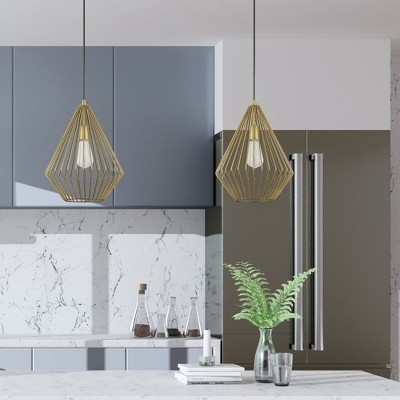 Antique Brass Geometric Metal Mini Pendant Light