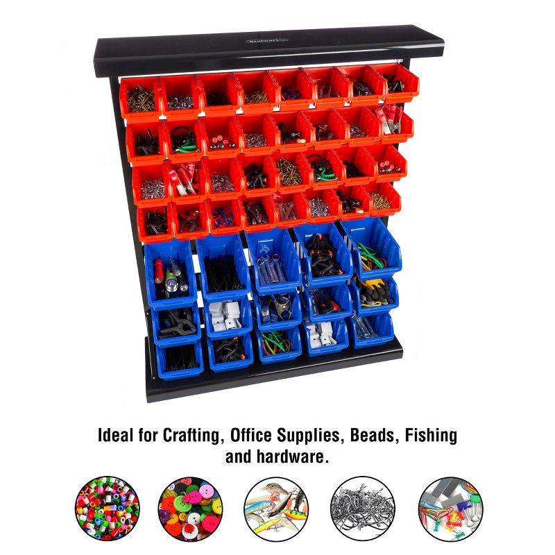 47 Bin Tool Organizer ? Wall Mountable Container with Removable Drawers for Garage Organization and Storage by Stalwart (Red/Blue), 5 of 7