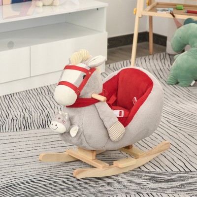 AZL1 Life Concept Rocker and Spring Horse with Lullaby Song Hand Puppets Soft Plush for Children 18 to 36 Months Play Fun, Gray, 23.5"*13.75"*17.75"