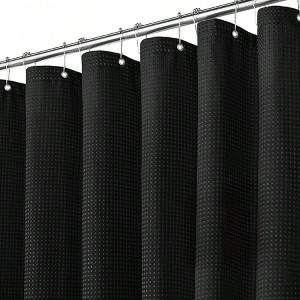 Fabric Shower Curtain Waffle Weave, 230 GSM Heavy Duty, Weighted Hem, 14 Metal Hooks, Water Repellent, Washable - 1 of 4