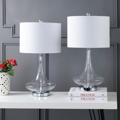 Cecile 25.5" Clear Glass Teardrop LED Table Lamp Set with Linen Shade