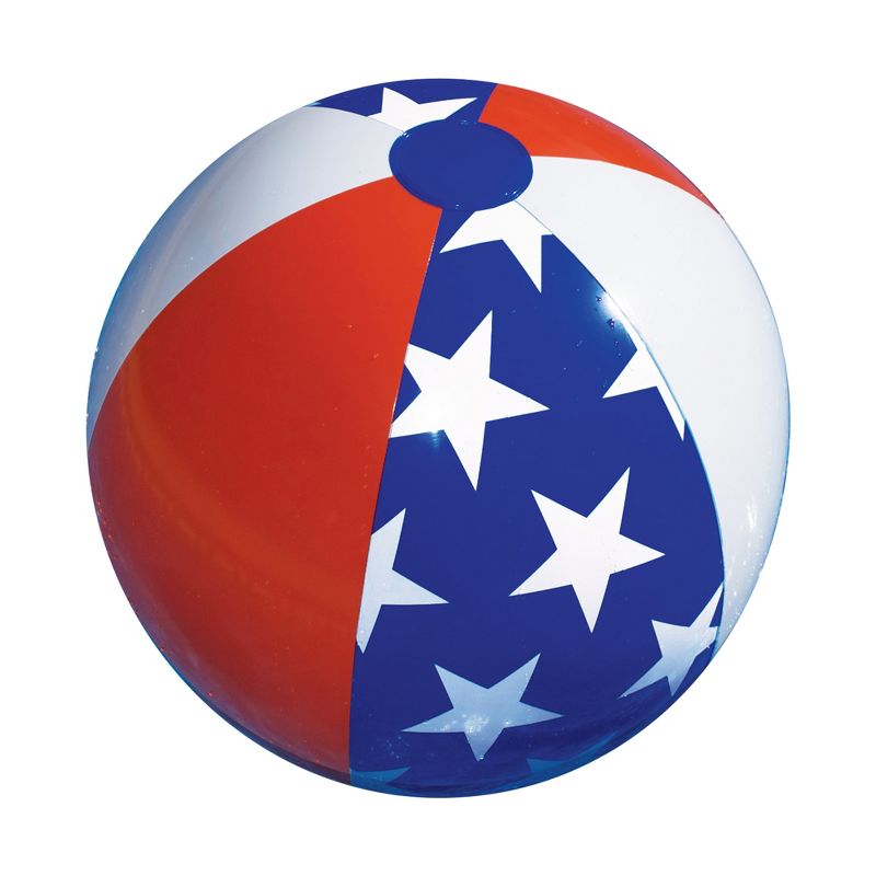 Swimline 22" Inflatable Classic Patriotic Americana Stars and Stripes Beach Ball - Blue/Red, 1 of 3