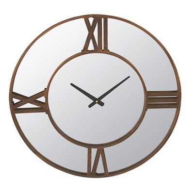 Storied Home Round Mirrored Metal Wall Clock, Gold Finish