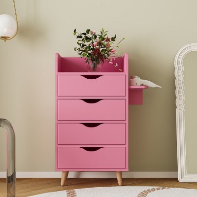 Salon Storage Cabinet, Hairdressing Tools Station W/2 Hair Dryer Holders & 4 Drawers, Raised Table Legs Supports, Multipurpose Tool Cabinet