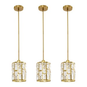 YIYIBYUS Modern Crystal Pendant Light 2-Pack Gold Kitchen Island Hanging Lighting - 1 of 4