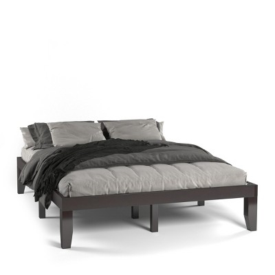 Infans Queen Size 14" Wooden Bed Frame Mattress Platform Wood Slats Support  Espresso