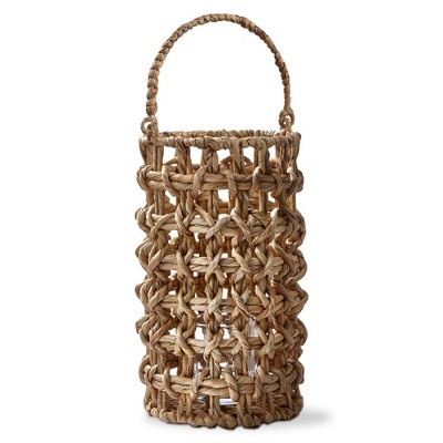 TAG Natural Water Hyacinth Lantern Pillar Candle Holder, 7.87L x 7.87W x 13.77H inches