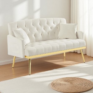 2-Seater Velvet Sofa with Tufted Back & Metal Legs - 1 of 4