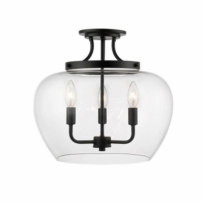 Matte Black Glass 3-Light Semi-Flush Mount Ceiling Fixture