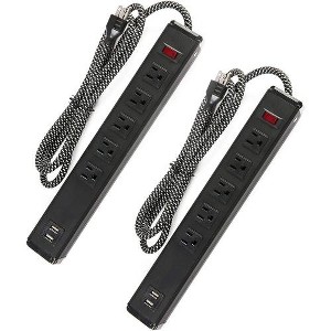 BestParts 2PCS Surge Protector Power Strip 5-Outlet with 2 USB Ports 6FT Heavy-Duty Cord - 1 of 4