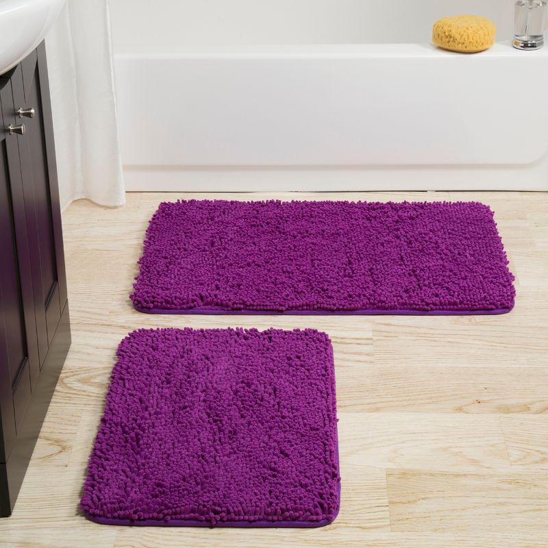 2-Piece Memory Foam Bathroom Set with Chenille Shag Top and Non-Slip Base by Lavish Home, 1 of 7