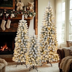 YOOCOZZ Christmas Decoration-3 Pcs Flocked Artificial Christmas Tree Set with Lights- 4ft 5ft 6ft Christmas Snow Tree Set- Christmas Decor - 1 of 4