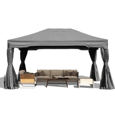 Aoodor Outdoor Aluminum Gazebo with Privacy Curtains and Netting, Grey Canopy Shelter for Patio, Garden, Yard, and Lawn