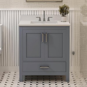 Rooh Solid Wood Bathroom Vanity with White Quartz Top & Undermount Sinks with 3 Pre Drilled Faucet Holes - 1 of 4