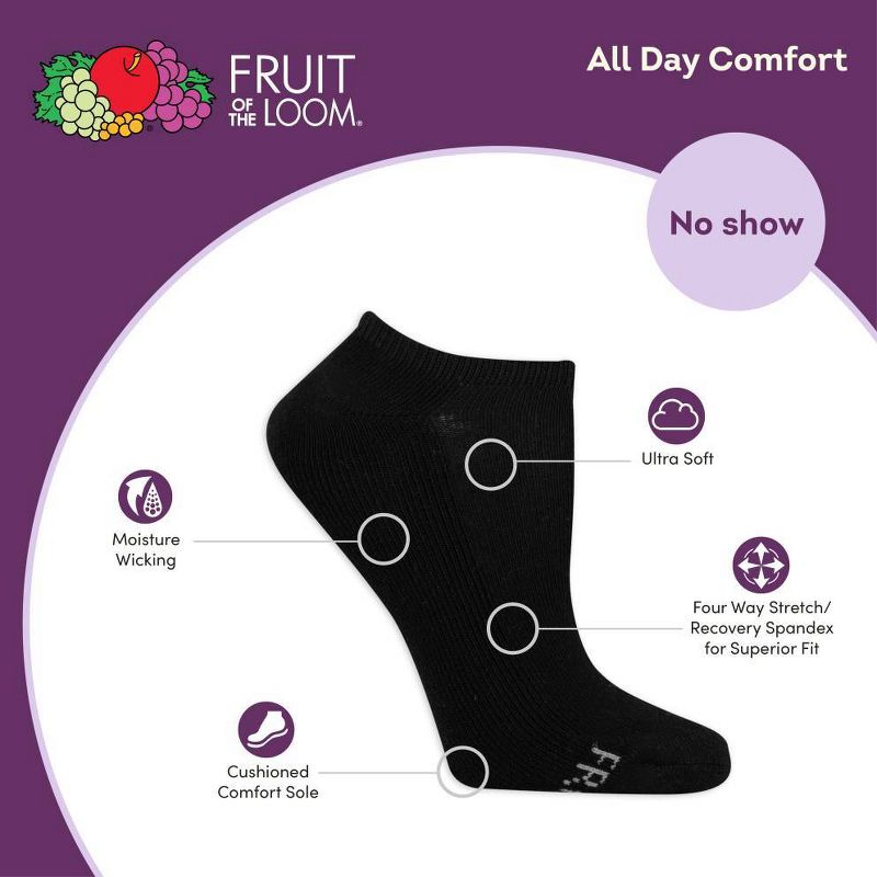 Fruit of the Loom Women's Extended Size Cushioned 6pk No Show Athletic Socks - 8-12, 5 of 6