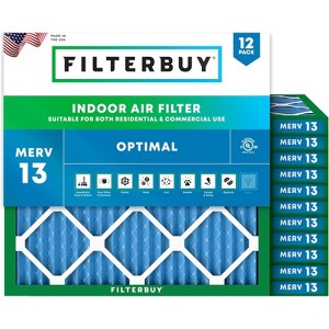 Filterbuy 22x22x1 Air Filter (12-Pack), Pleated MERV 13 Health Defense Replacement HVAC AC Furnace Filters (Actual Size: 21.50 x 21.50 x 0.75) - 1 of 4