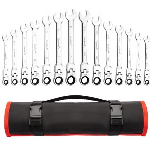 14Pcs Flex-Head Wrench Set,Metric 8-16MM Ratcheting Combination Set, 5/16-11/16" 72-Teeth Cr-V Steel Ratchet Wrenches Set With Storage Bag for Garage - 1 of 4