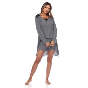 Women's 3 Piece Striped Pajama & Robe Set - White Mark - 1 of 4