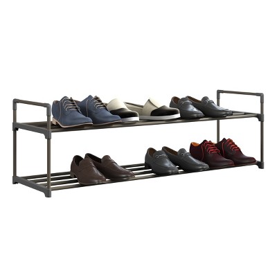 Black Stackable 2-Tier Metal and Plastic Shoe Rack