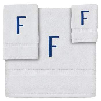Juvale 3 Piece Letter F Monogrammed Bath Towels Set, White Cotton Bath Towel, Hand Towel, and Washcloth w Blue Embroidered Initial F for Wedding Gift