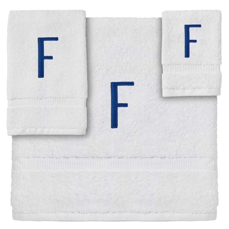 Juvale 3 Piece Letter F Monogrammed Bath Towels Set, White Cotton Bath Towel, Hand Towel, and Washcloth w Blue Embroidered Initial F for Wedding Gift, 1 of 6