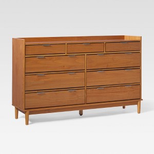 Saracina Home Mid Century Modern Solid Wood 9 Drawer Horizontal Dresser Caramel - 1 of 4