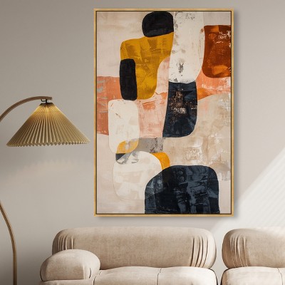 Large Abstract Canvas Wall Art with Gold Frame